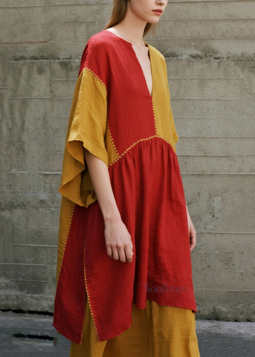 Bohemian Orange Asymmetrical Patchwork Cotton Dresses Summer