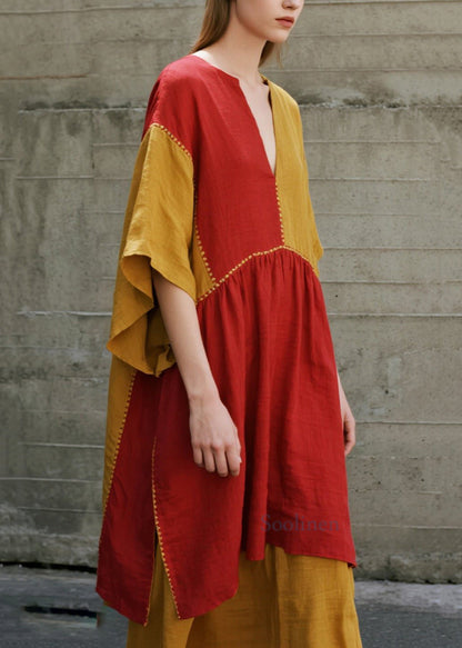 Bohemian Orange Asymmetrical Patchwork Cotton Dresses Summer