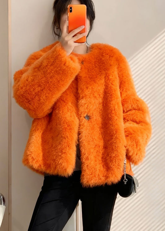 Bohemian Orange Oversized Warm Faux Fur Coats Winter