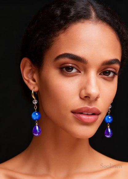 Bohemian Peacock Blue Water Droplet Acrylic Drop Earrings