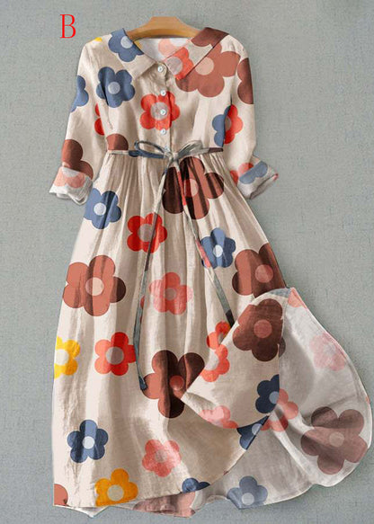 Bohemian Peter Pan Collar Print Lace Up Cotton Dress Summer