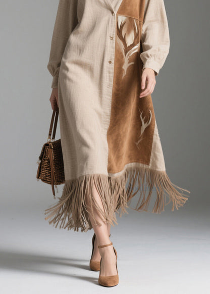 Bohemian Peter Pan Collar Tassel Patchwork Cotton Dresses Spring