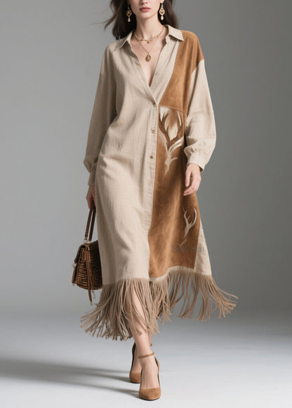 Bohemian Peter Pan Collar Tassel Patchwork Cotton Dresses Spring