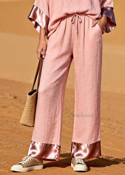 Bohemian Pink V Neck Patchwork Cotton Two Pieces Set Spring