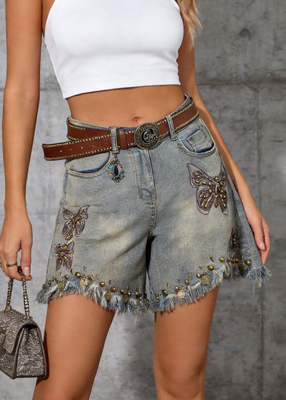 Bohemian Pockets Rivet Tassel Denim Shorts Summer