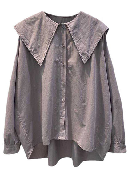 Bohemian Print4 Peter Pan Collar Button asymmetrical design Fall Long sleeve Top