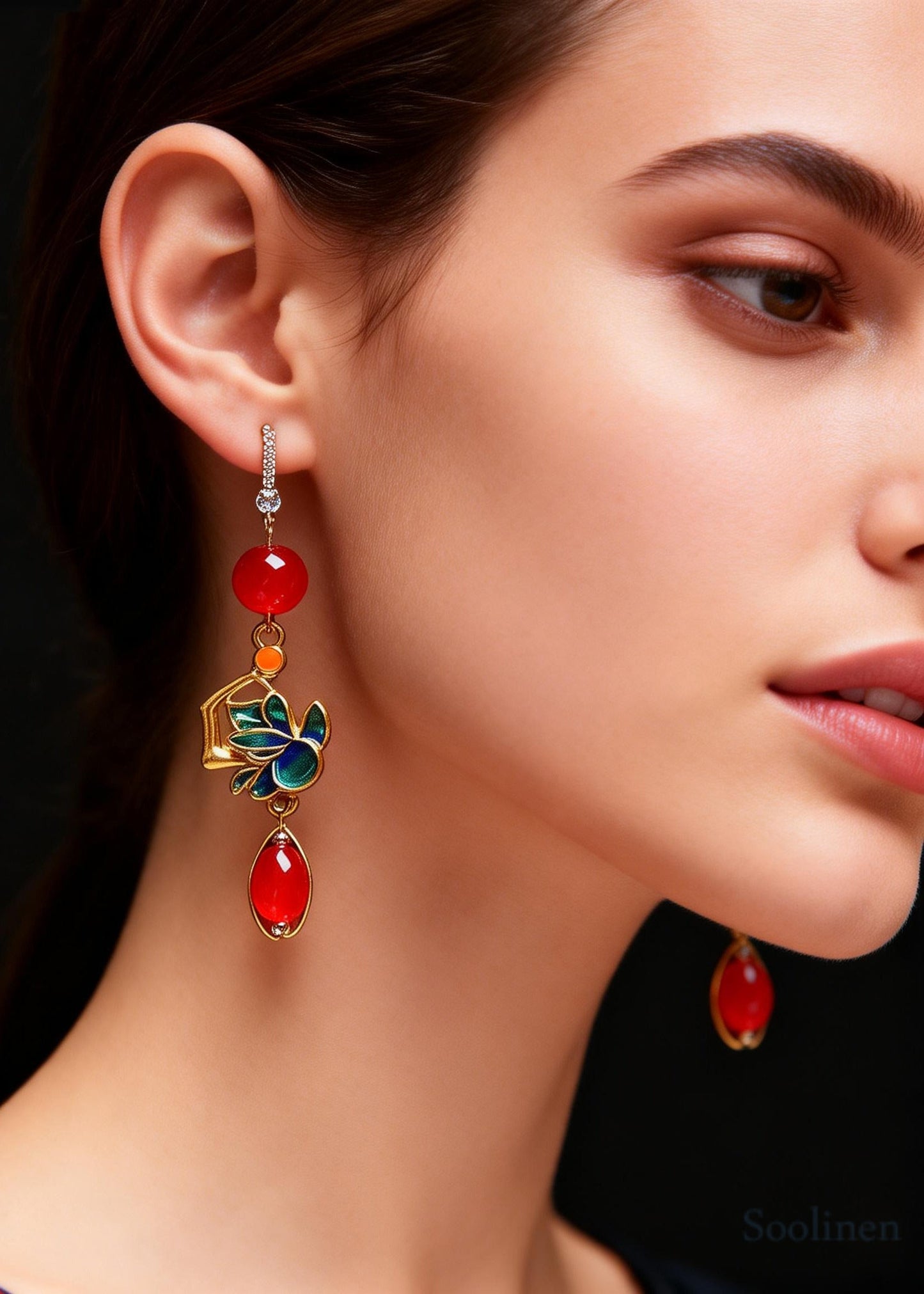 Bohemian Red Gem Stone Gilding Drop Earrings