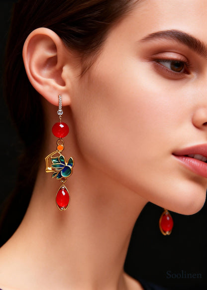 Bohemian Red Gem Stone Gilding Drop Earrings