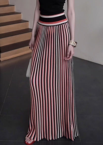 Bohemian Red Striped Silm Fit Holiday Straight Skirts Spring