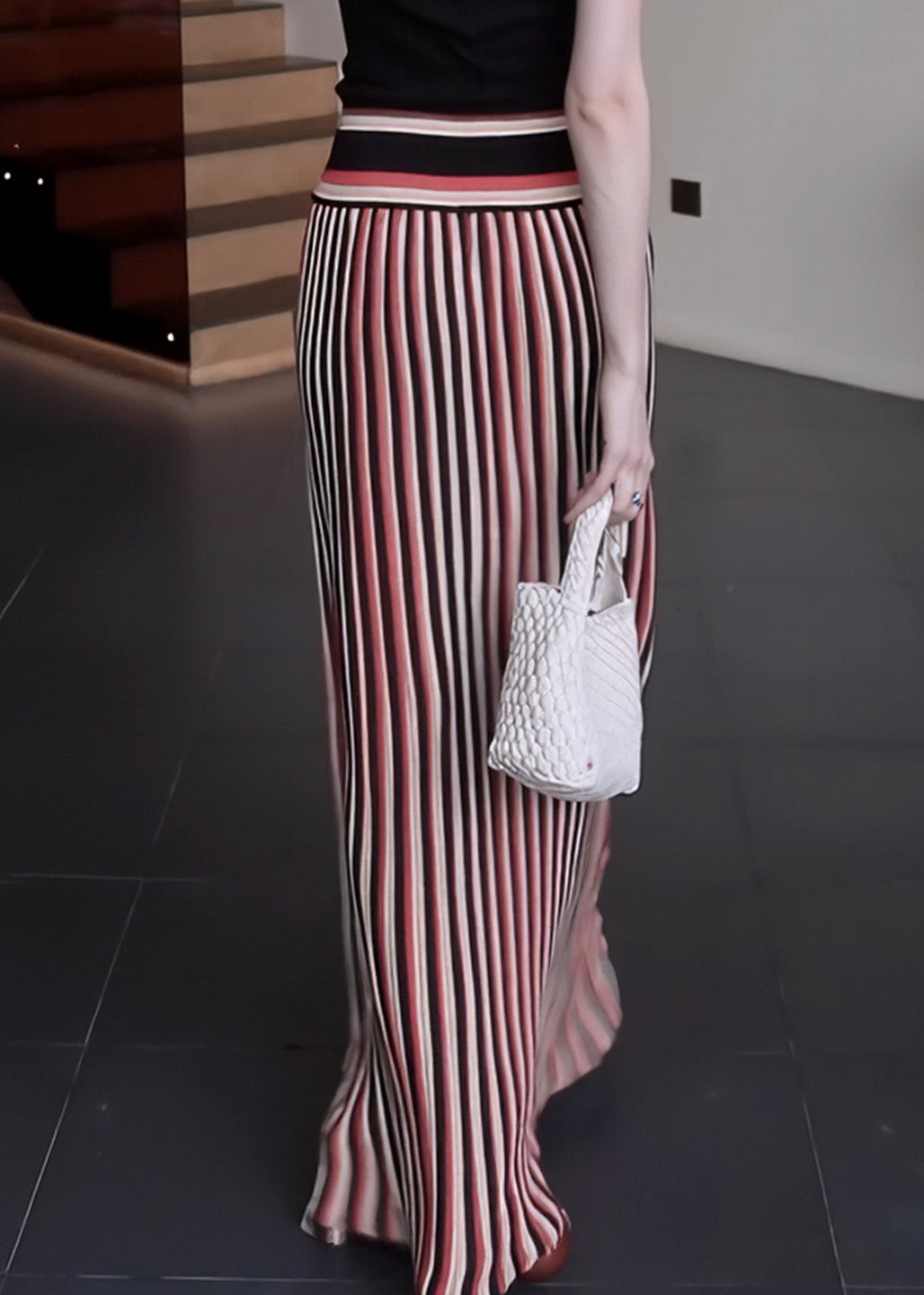 Bohemian Red Striped Silm Fit Holiday Straight Skirts Spring