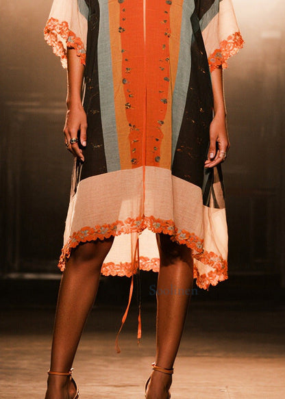 Bohemian V Neck Print Cotton Beach Dress Half Sleeve