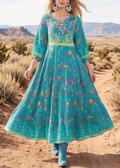 Bohemian V Neck Print Exra Large Hem Cotton Maxi Dresses Summer