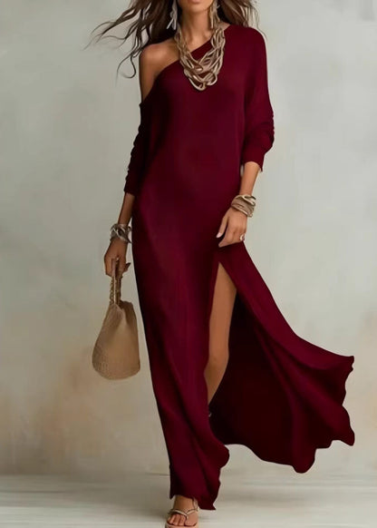 Bohemian White Cold Shoulder Side Open Cotton Maxi Dresses Summer
