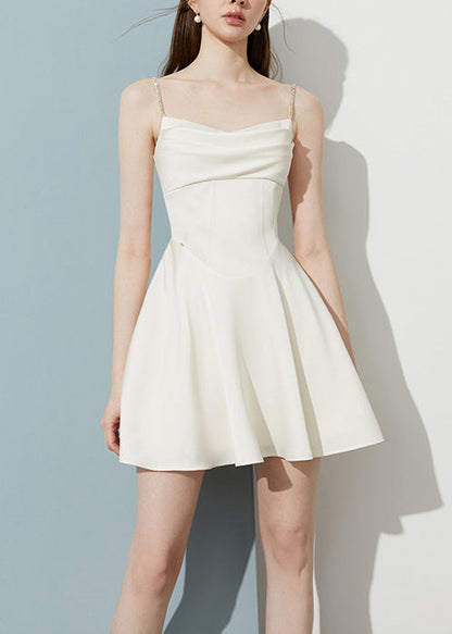 Bohemian White Draping Silk Mini Dress Summer