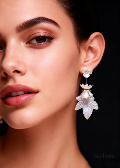 Bohemian White Leaf Flower Acrylic Drop Earrings