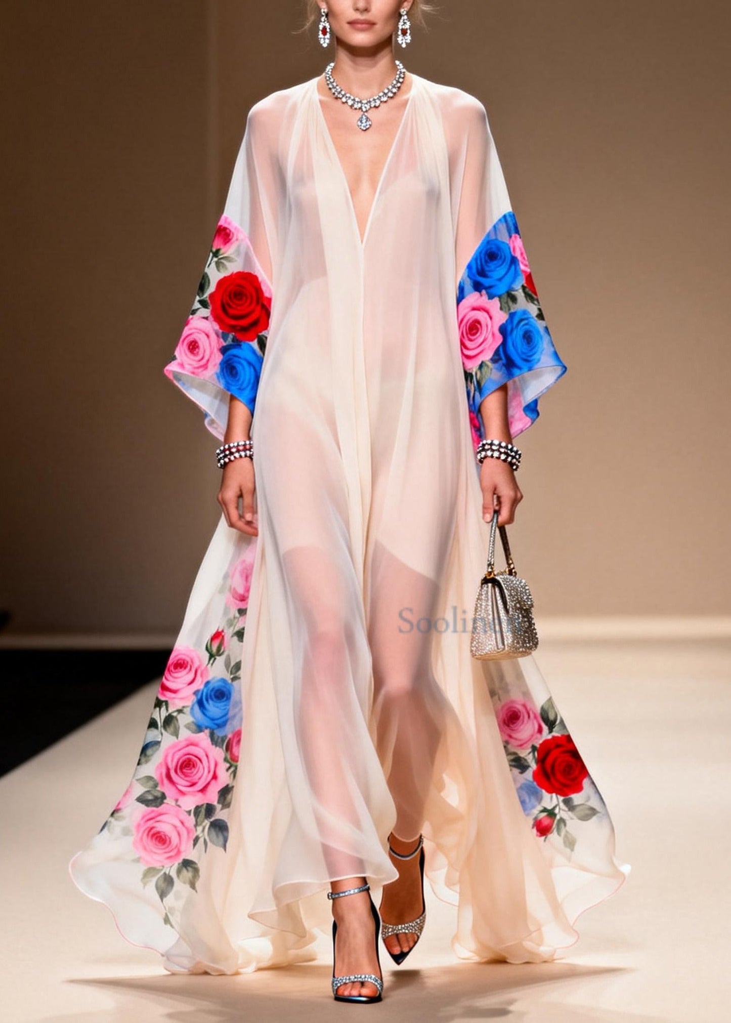 Bohemian White Oversized Print Chiffon Vacation Dresses Summer