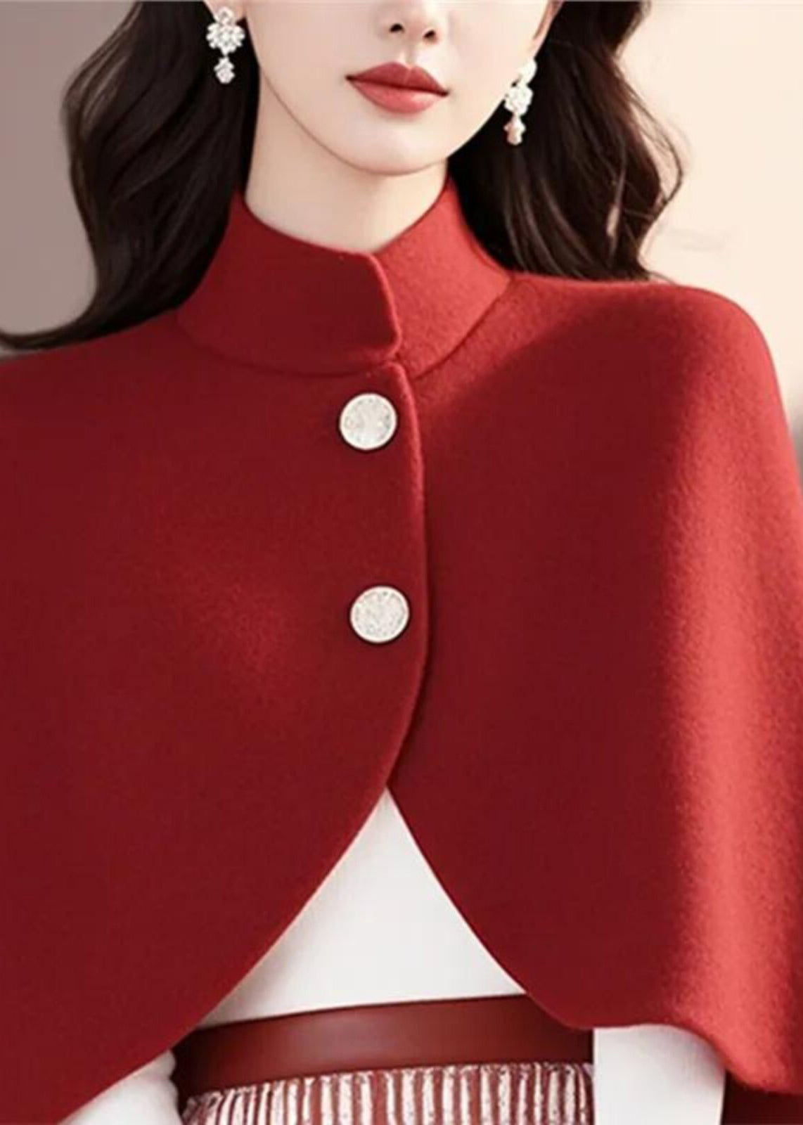 Bohemian White Stand Collar Woolen Jackets Cloak Sleeves