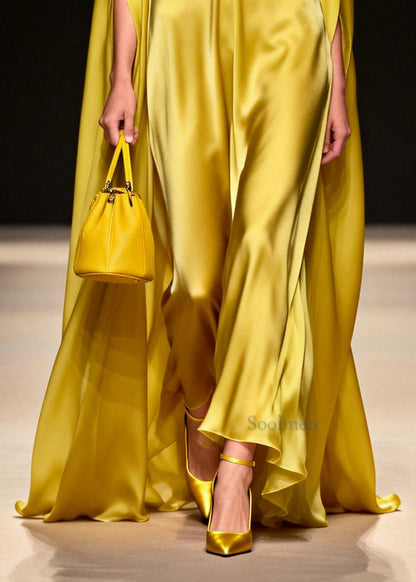 Bohemian Yellow Oversized Chiffon Vacation Dresses Batwing Sleeve