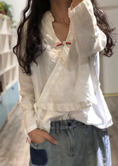Bohemian Print4 linen Blouse v neck fall top