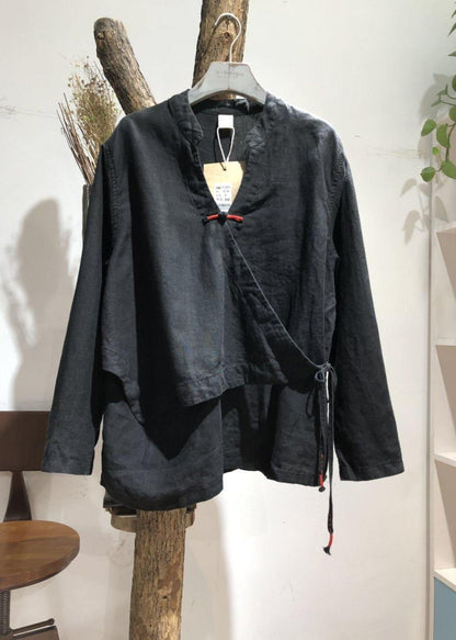 Bohemian Print1 linen Blouse v neck fall top