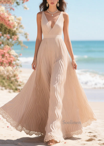 Boho Apricot Exra Large Hem Wrinkled Chiffon Party Dress Summer