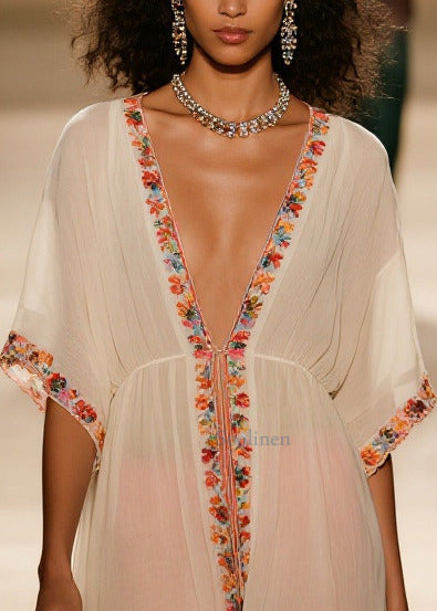 Boho Apricot Oversized Floral Cotton UPF 50+ Cardigans Summer