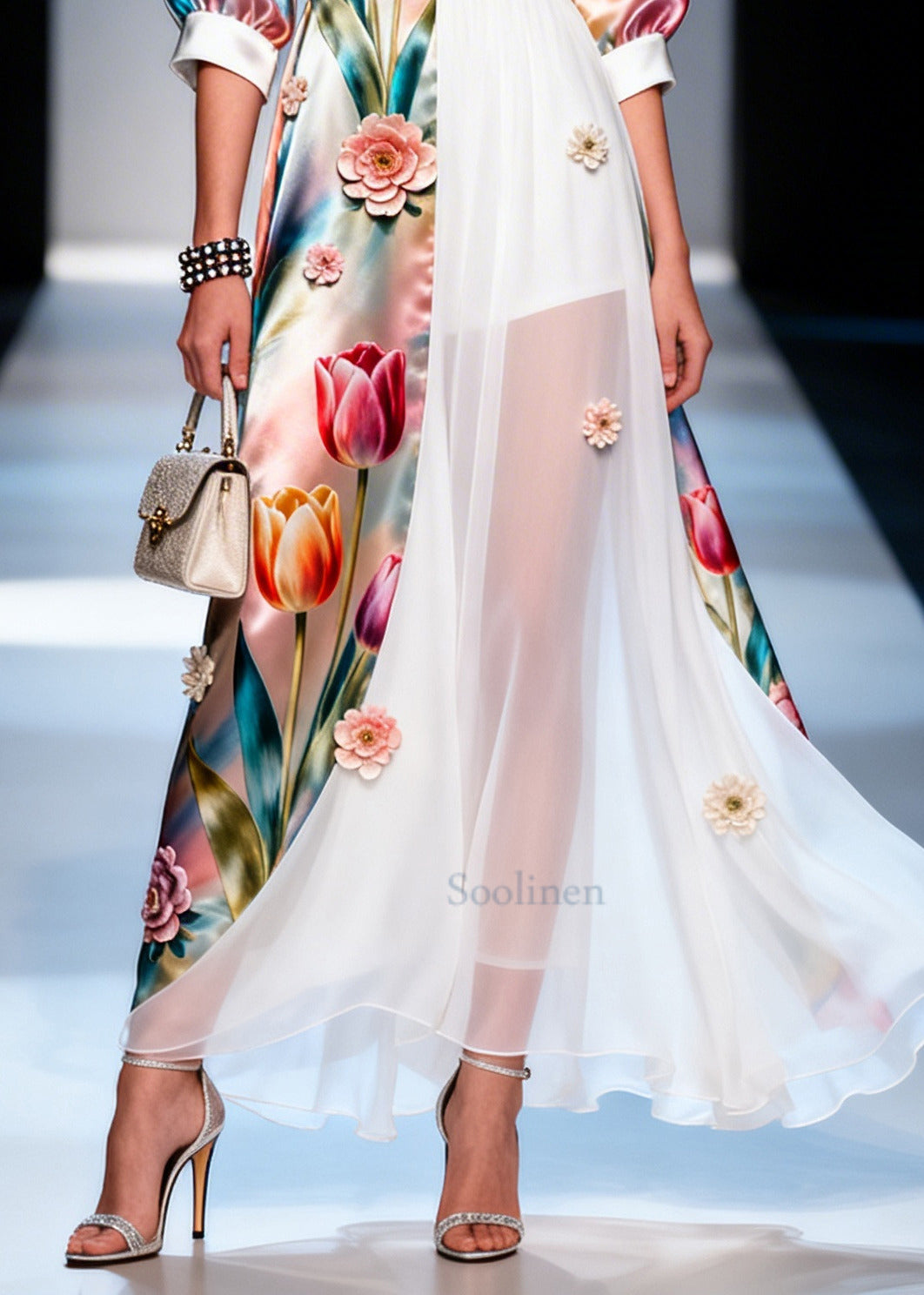 Boho Asymmetrical Design Handmade Floral Silk Robe Dresses Summer