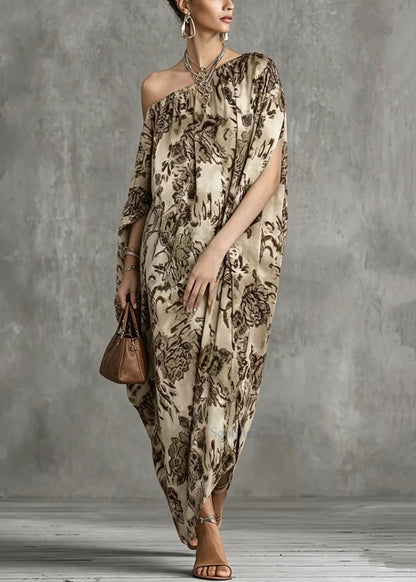 Boho Asymmetrical Design Print Cotton Dress Batwing Sleeve
