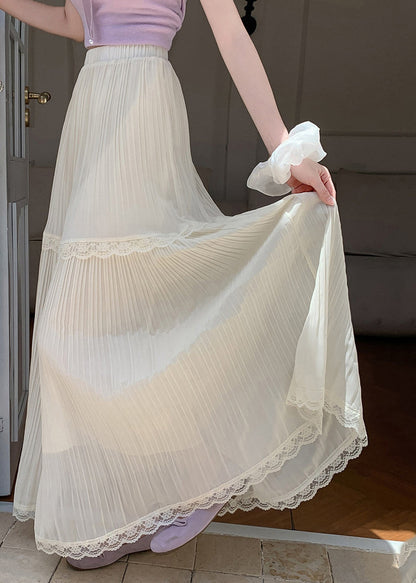 Boho Beige Elastic Waist Exra Large Hem Chiffon Pleated Skirts Summer