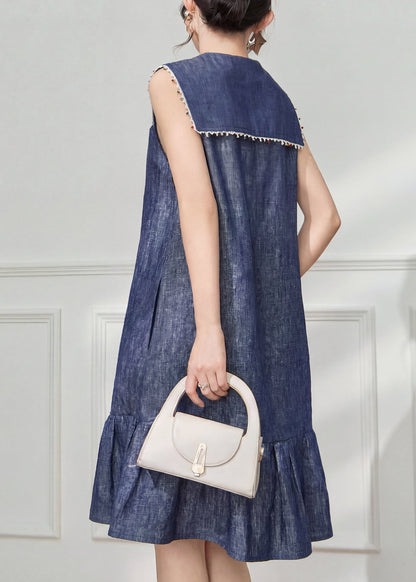 Boho Blue Bow Linen Maxi Dresses Sleeveless