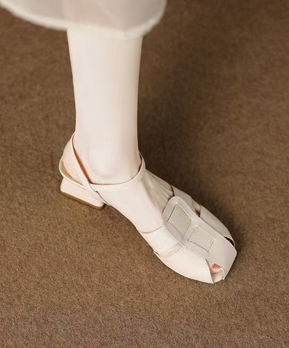 Boho Chunky Sandals Beige Hollow Out Faux Leather