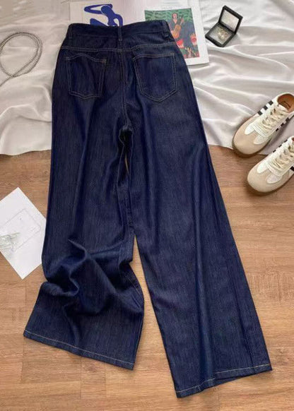 Boho Denim Blue High Waist Patchwork Love Hole Wide Leg Jeans