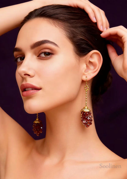 Boho Grapes Acrylic Long Tasseled Drop Earrings