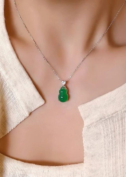 Boho Green Calabash Shaped Fine Jade Pendant Necklace