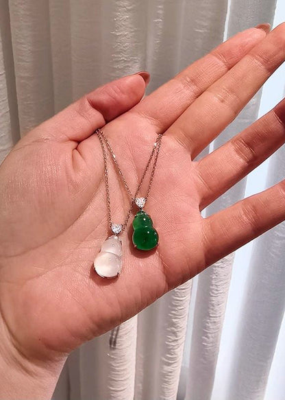 Boho Green Calabash Shaped Fine Jade Pendant Necklace