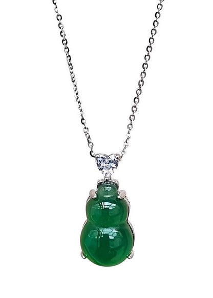 Boho Green Calabash Shaped Fine Jade Pendant Necklace
