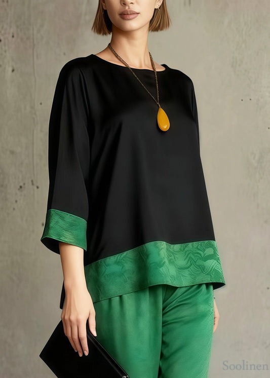 Boho Green Jacquard Patchwork Silk Women Sets 2 Pieces Summer