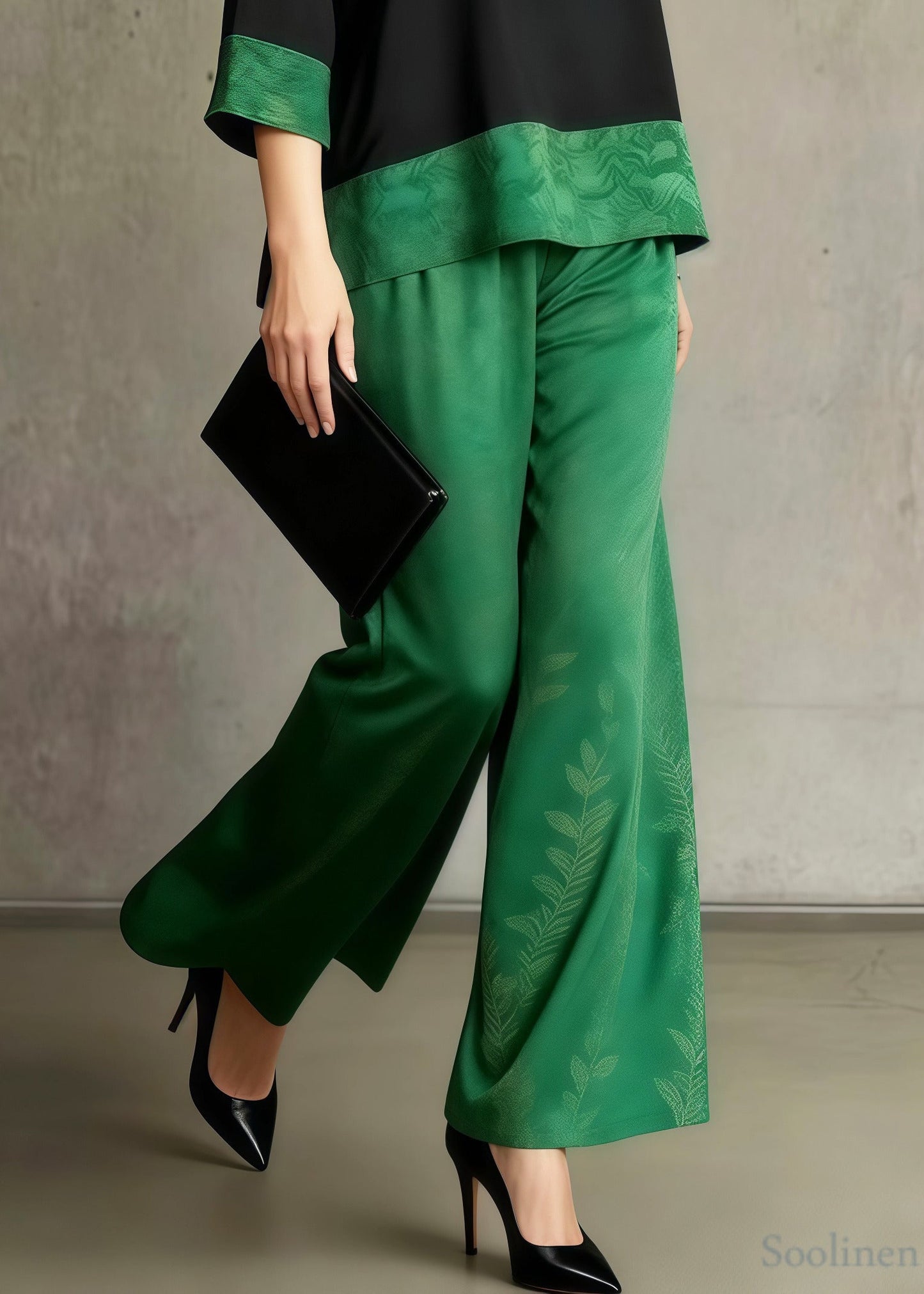 Boho Green Jacquard Patchwork Silk Women Sets 2 Pieces Summer