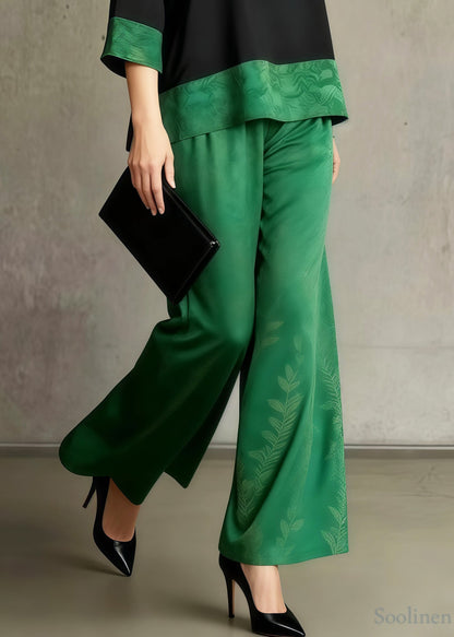 Boho Green Jacquard Patchwork Silk Women Sets 2 Pieces Summer