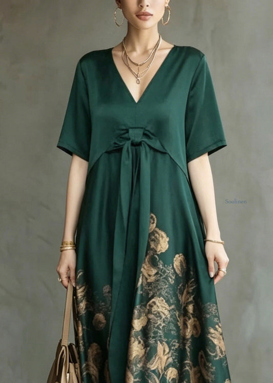 Boho Green Wrinkled Patchwork Maxi Dress Short Sleeve