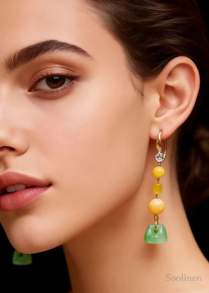 Boho Jade Patchwork Beeswax Drop Earring