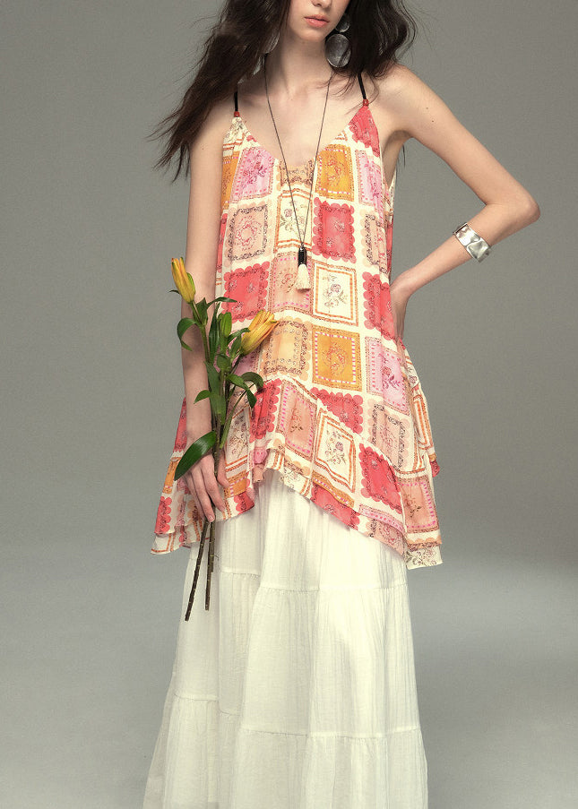 Boho Khaki Oversized Print Cotton Vests Summer