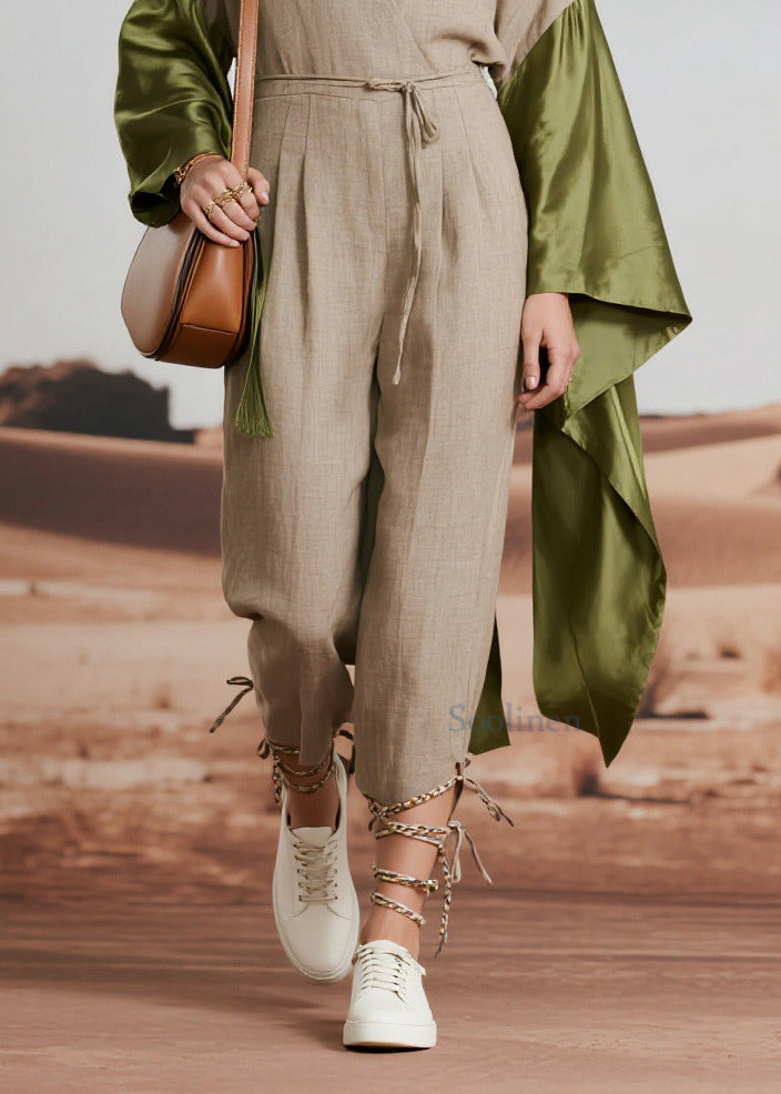 Boho Light Grey Asymmetrical Patchwork Linen Jumpsuit Spring