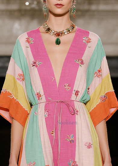 Boho Multicolored Striped Butterfly Cotton Dresses Summer
