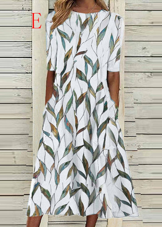 Boho O Neck Print Pockets Loose Cotton Dresses Summer