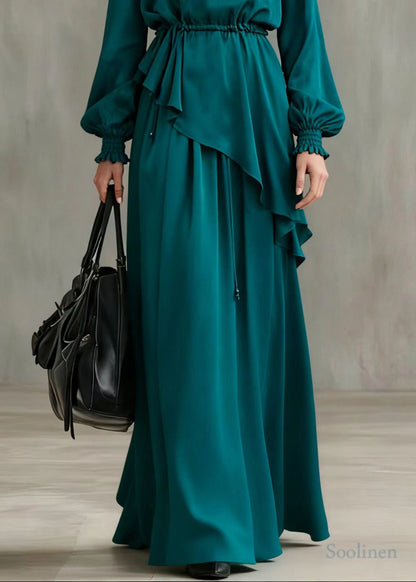 Boho Peacock Blue Asymmetrical Cinched Cotton Two Pieces Set Summer