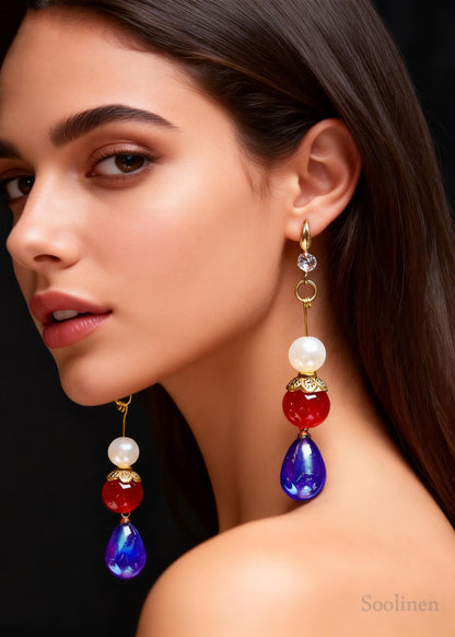 Boho Peacock Blue Droplet Shape Acrylic Drop Earrings
