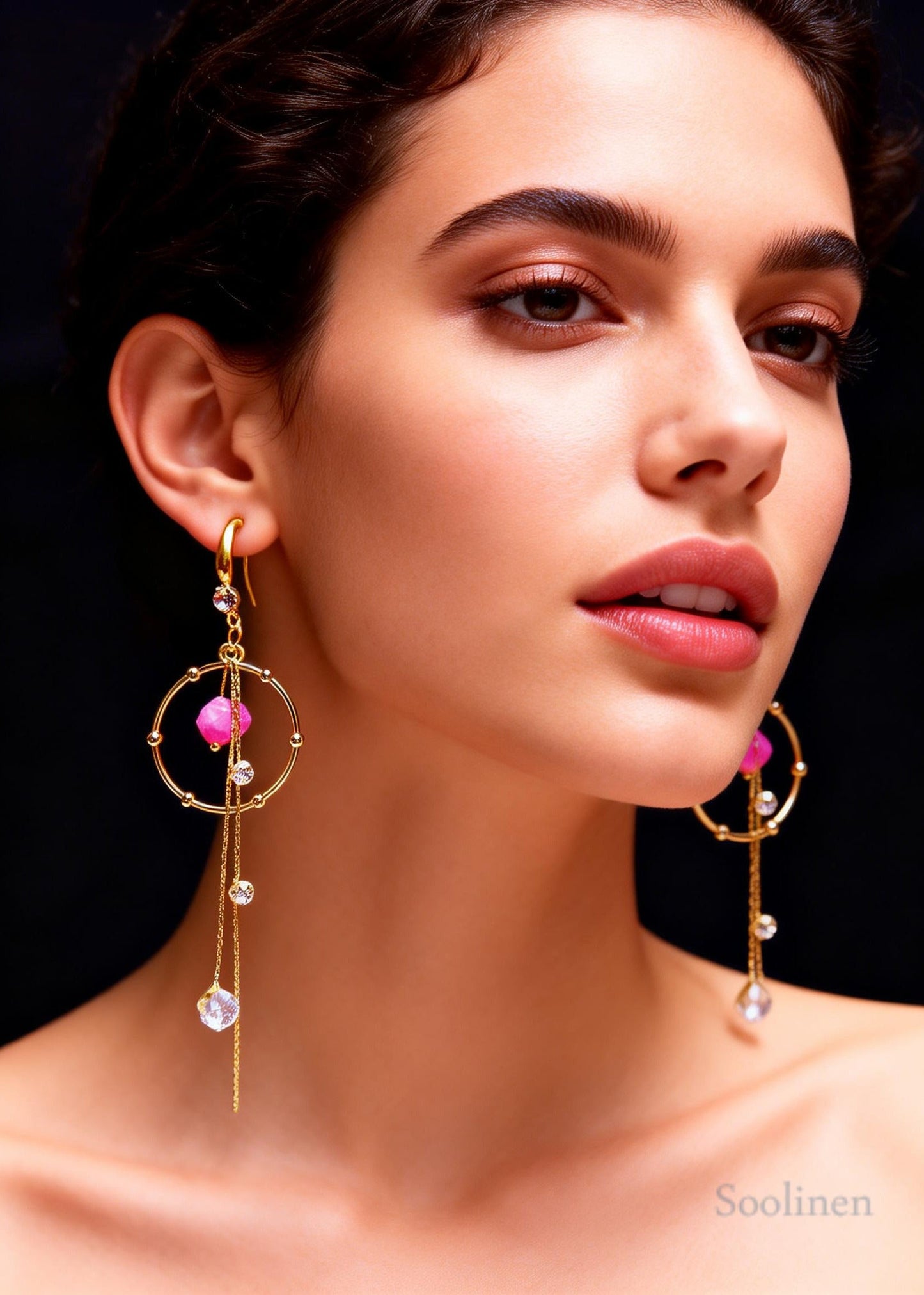 Boho Pink Zircon Tassels Long Drop Earrings