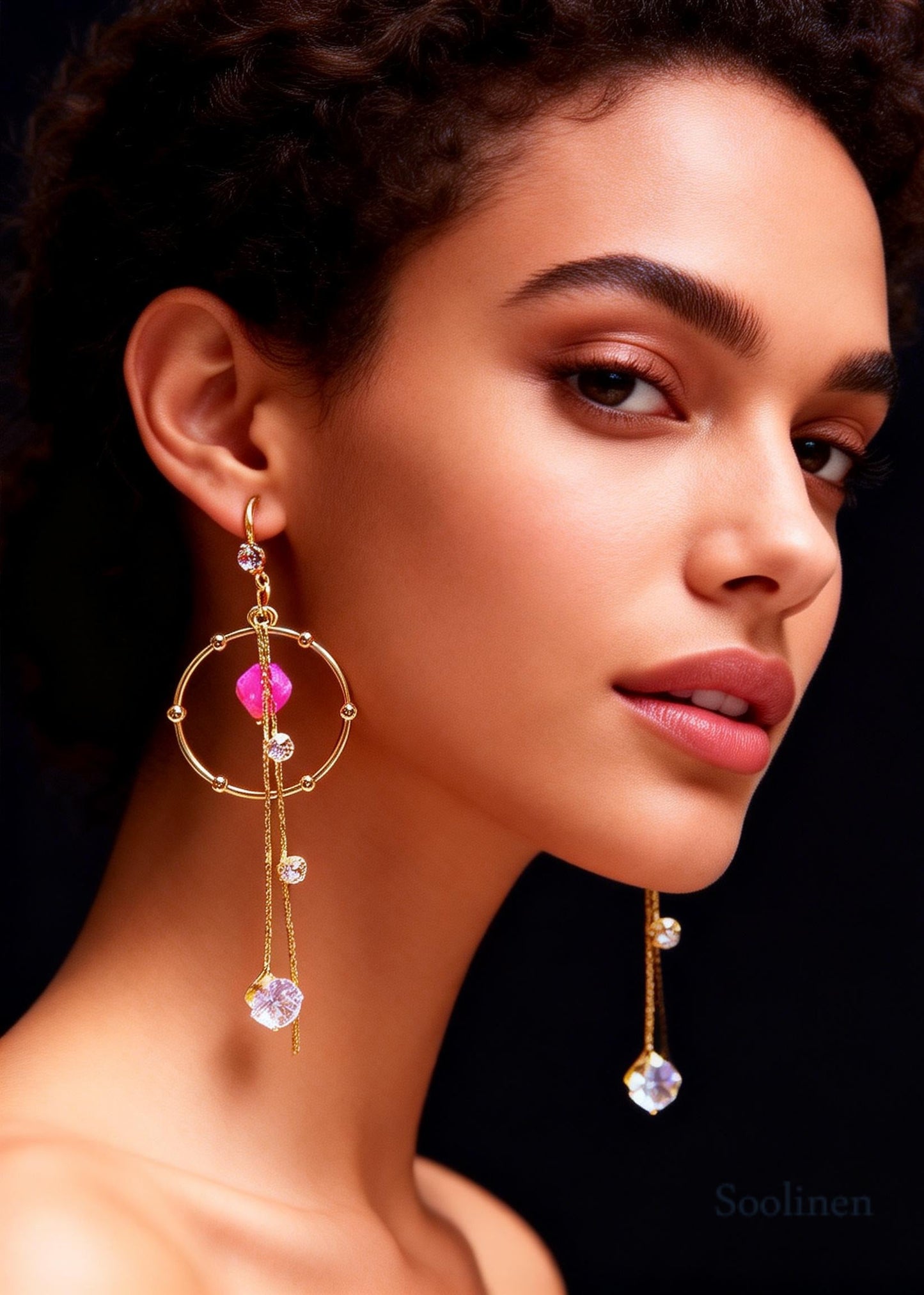 Boho Pink Zircon Tassels Long Drop Earrings