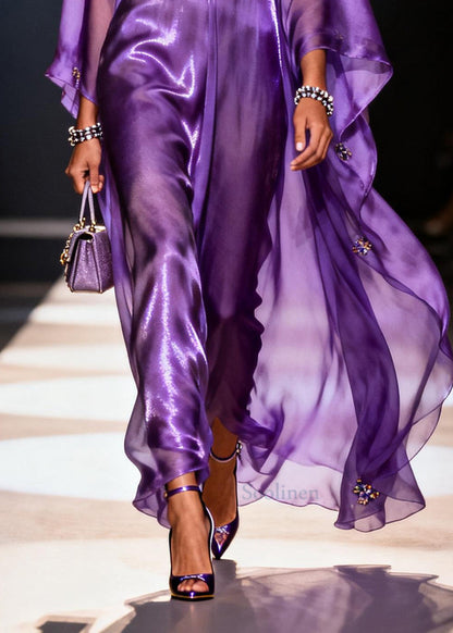 Boho Purple Oversized Draping Chiffon Long Dresses Summer